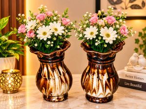 Set of 2 Brown Ceramic Vases