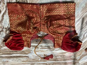 Elegant Red &amp; Gold Brocade Blouse