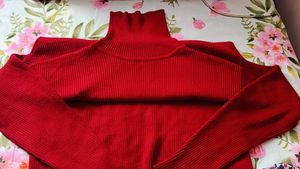 Vibrant Red Ribbed Turtleneck Sweater