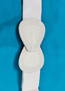 White Elastic Belt with Decorative Buckle