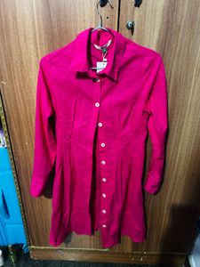 Chic Pink Button-Up Shirt Dress