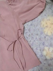 Chic Pink Wrap Top with Puff Sleeves