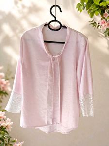 Pink Lace Sleeve Tunic Top – Casual Wear