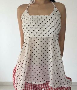 Polka Dot Halter Top with Scarf Detail