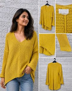 Chic Yellow V-Neck Knit Sweater