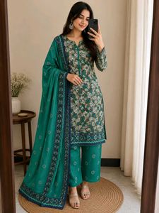 Women's Teal Floral Printed Kurta Set with Dupatta