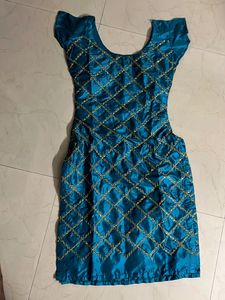 Teal Silk Blouse with Gold Embroidery