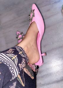 Pink Pointed Toe Heels with Embellishments