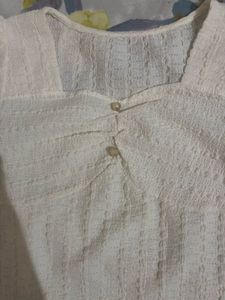 Chic Textured White Square Neck Top