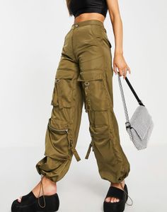 Bershka satin cargo pocket detail trouser