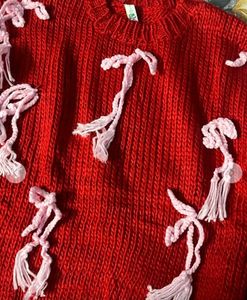 Newme Pinteresty Chunky Knit Red Sweater with Bows