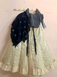 Elegant Cream & Blue Lehenga Choli Set