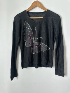 Sparkly Butterfly V-Neck Sweater