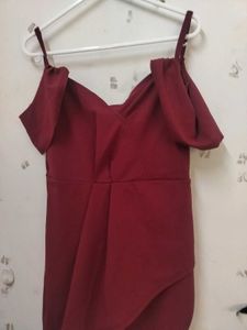 Chic Cold Shoulder Wine Red Dress