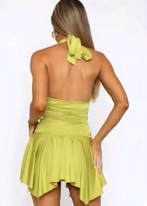 Lime Green Halter Neck Ruched Dress