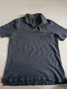 zudio Men's Dark Grey Zip Polo T-Shirt