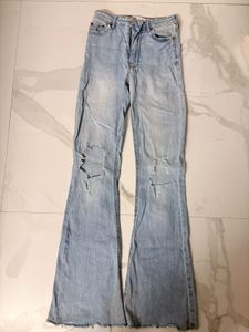 Zara Blur Ripped Denim Bootcut Jeans
