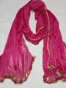 Vibrant Pink Dupatta with Embellished Border