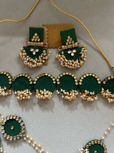 Green Ethnic fabric Jewellery Set