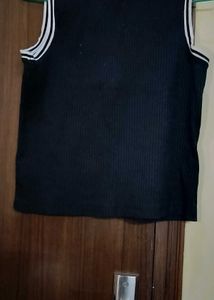 Black Ribbed Tank Top with White Trim