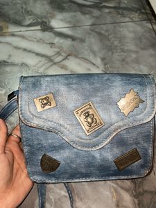 Denim Crossbody Bag with Charms