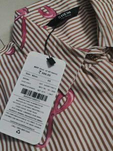 Shein Striped Bow Print Button-Up Shirt