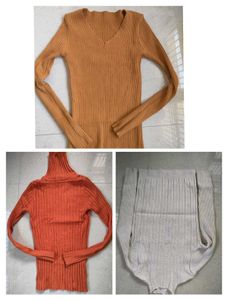 Ribbed V-Neck Long Sleeve Top