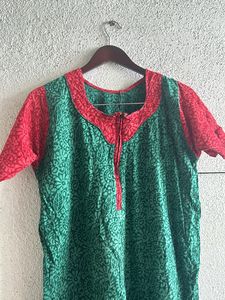 Green And Red With Zip Kurti