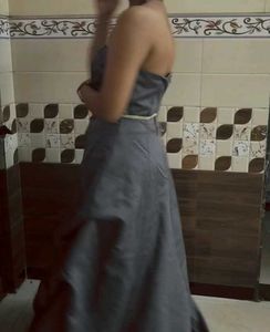 Elegant Grey Strapless Maxi Dress