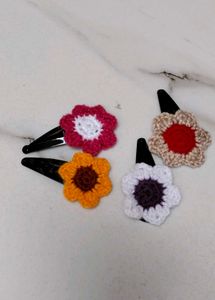 Handmade Crocheted Flower Hair Clips Set of 4
