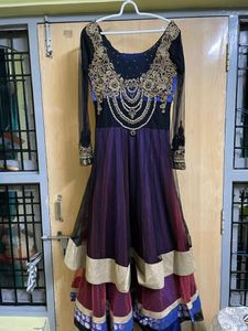 Black Handwork Three Layered Gown Wid Net Dupatta