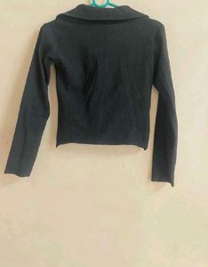 Ribbed Polo Neck Crop Top