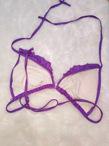 Purple Ruffled Triangle Bikini Top