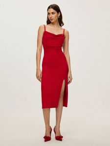 Urbanic Stunning Cowl Neck Red Slip Dress