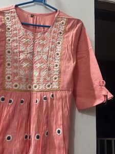 Elegant Peach Embroidered Kurta