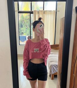 Pink Cropped Long Sleeve sweat
