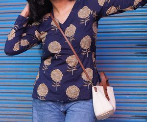 Blue Floral Print short Kurta Top
