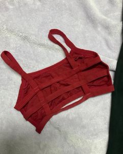 Black Leggings and Red Sports Bra Set