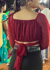 Chic Red Swiss Dot Crop Top