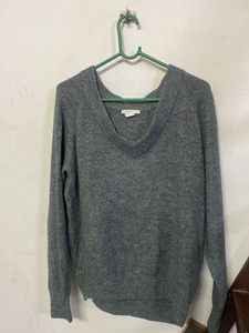 Gray V-Neck Knit Sweater