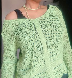Lime Green Crochet Knit Sweater
