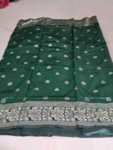 Elegant Green Silk Saree with Silver Border