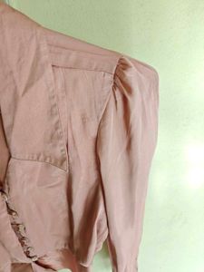 Elegant Pink Satin Tie-Front Blouse