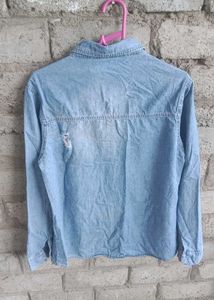 Distressed Light Wash Denim Shirt