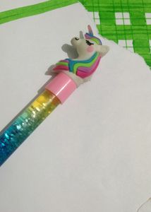 Flowing Glitter unicorn Pen (Pink)