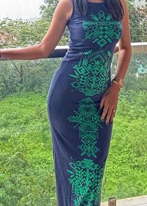 Navy Blue &amp; Green Maxi Dress