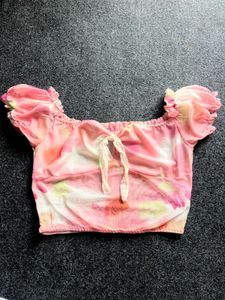 Pink Tie-Dye Off-Shoulder Crop Top