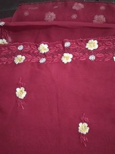 Elegant Maroon Embroidered Saree