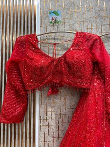 Stunning Red Sequined Lehenga Choli Set