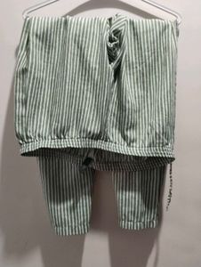 Green &amp; White Striped Linen Pants